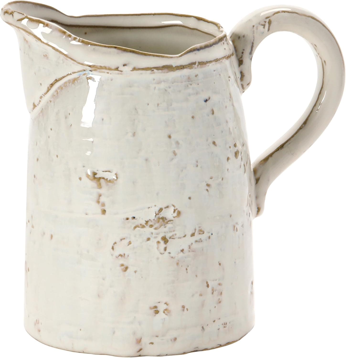 White stoneware pitcher with a hand-made reactive glaze