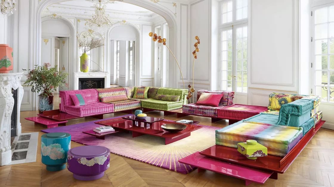 Mah Jong sofa by Roche Bobois in the Jiku Samaa fabric by Kenzo Takada