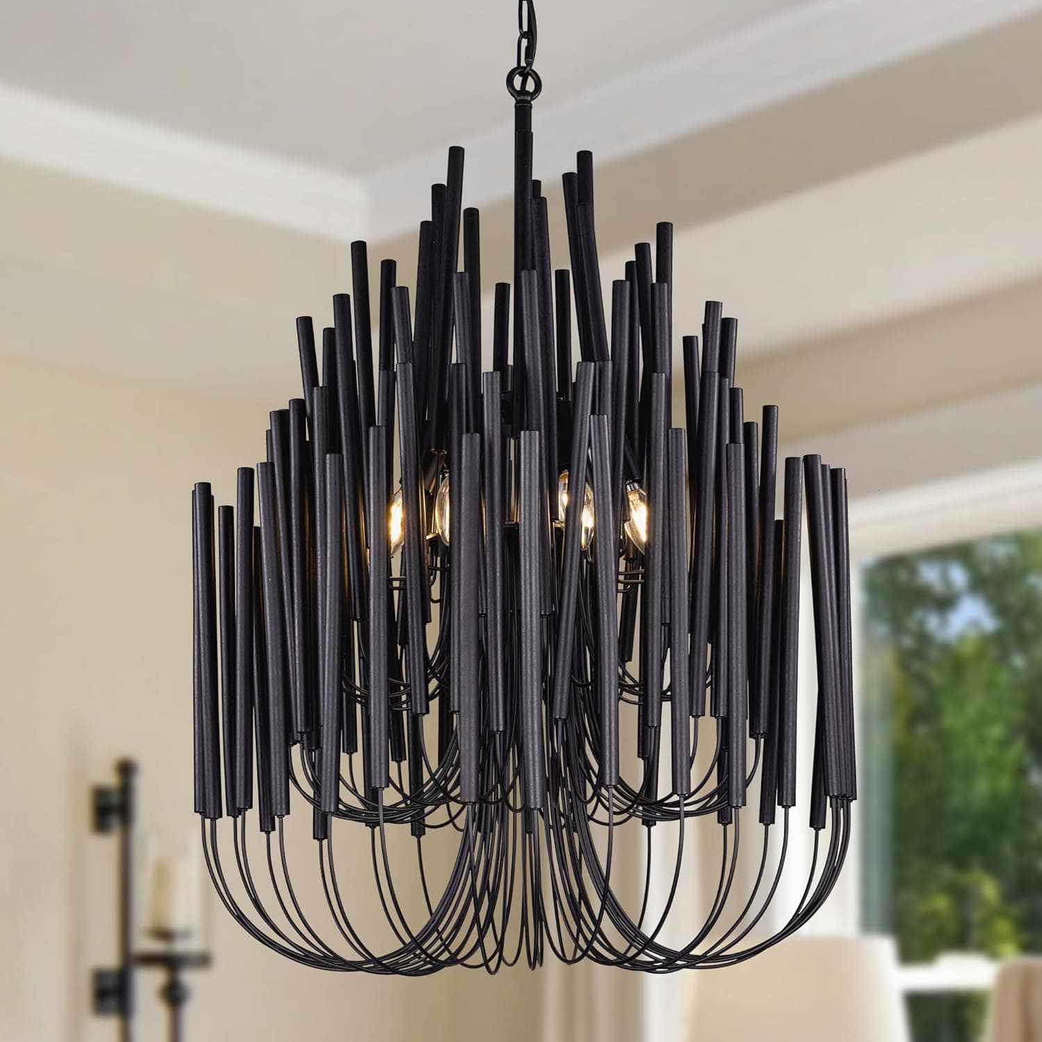 TOCHIC modern farmhouse chandelier in vintage black wood, the statement light of the issue